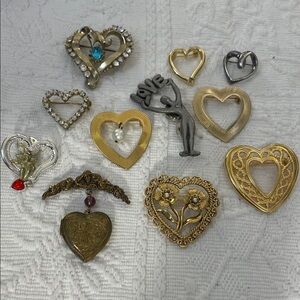 Assorted Heart Brooch  collection various time periods and makers
